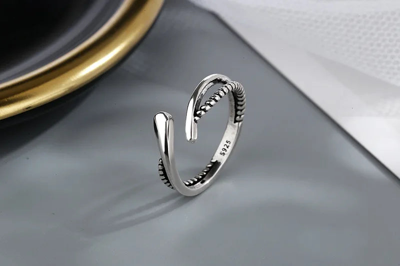 VENTFILLE 925 Sterling Silver Geometric Multilayer Round Bead Ring Female Fashion Punk Temperament Prevent Allergy Charm Jewelry