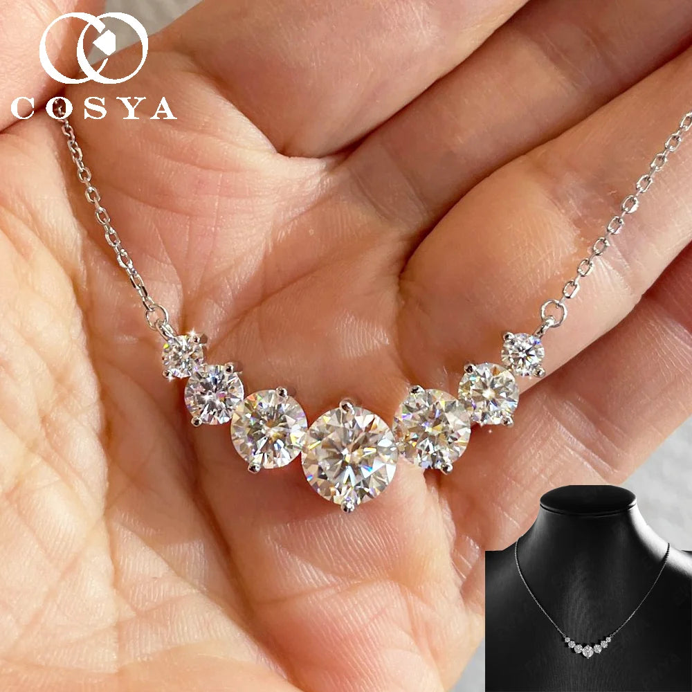 COSYA 1.7-5CT Full Moissanite Necklace For Woman 100% S925 Silver D Color Gradiant Lab Diamond Pendant Chain Fine Jewelry Gift