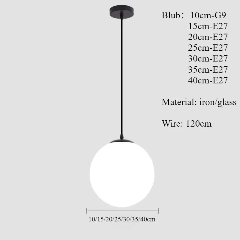 Black White Golden Ball Chandelier Lights Glass Frosted Lampshade Restaurant Bar Kitchen Hanging Lamps G9 E27 Indoor Lighting