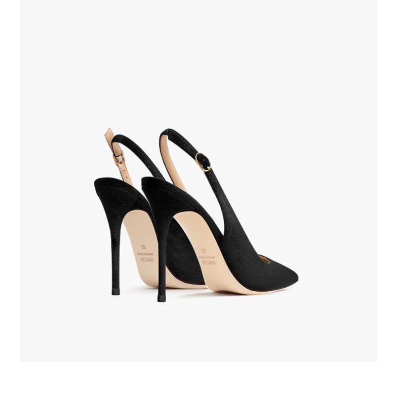Women's Heeled Sandals New Black Suede Pointed Toe Stiletto Pumps Luxury Gladiator High Heels Elegant Sexy Party Wedding Shoes