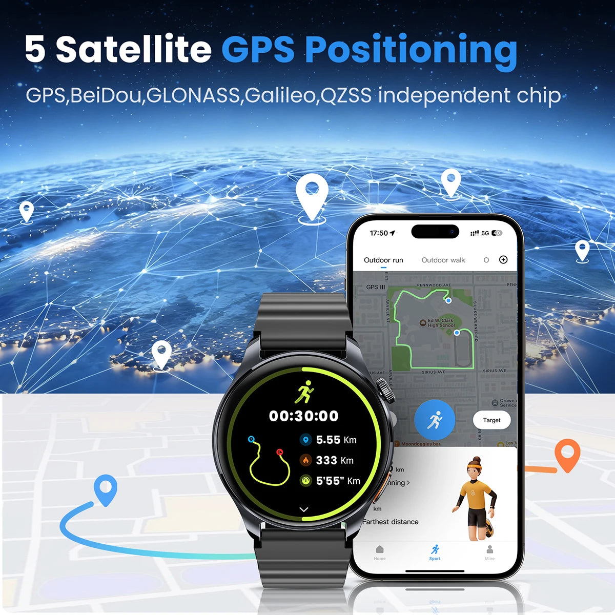 HAYLOU Watch 4S GPS Smartwatch 1.43” HD AMOLED Display 5 Satellite GPS Positioning 120+ Workout Modes Sport Fitness Smart Watch