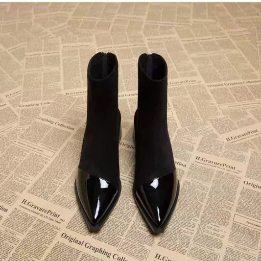 Ankle Boots Women Chunky Mid Heels Suede Shoes Woman Pointed Toe 2026 Trend Winter New Goth Walking Snow Chelsea