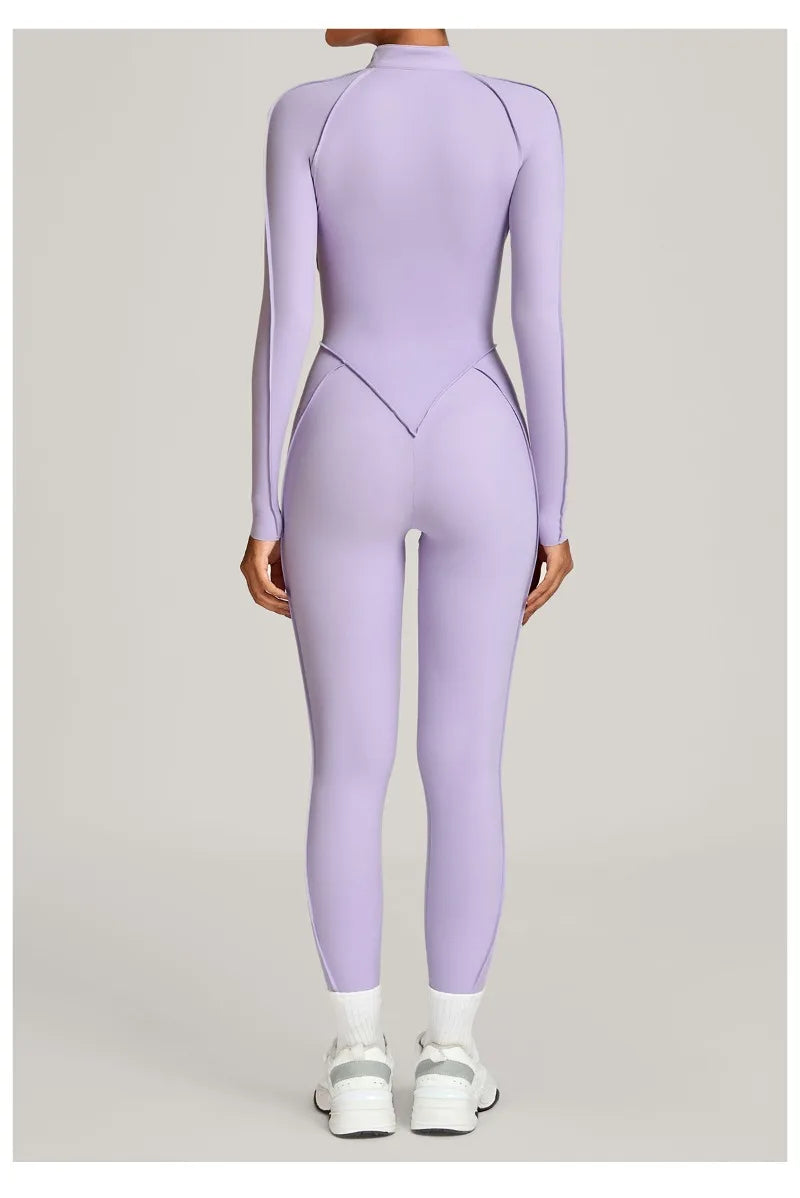 Women's Winter Yoga Jumpsuits Sports Fitness Hip-Lifting Slimming One-piece Zipper Long-Sleeved Outdoor Gym Workout Bodysuits