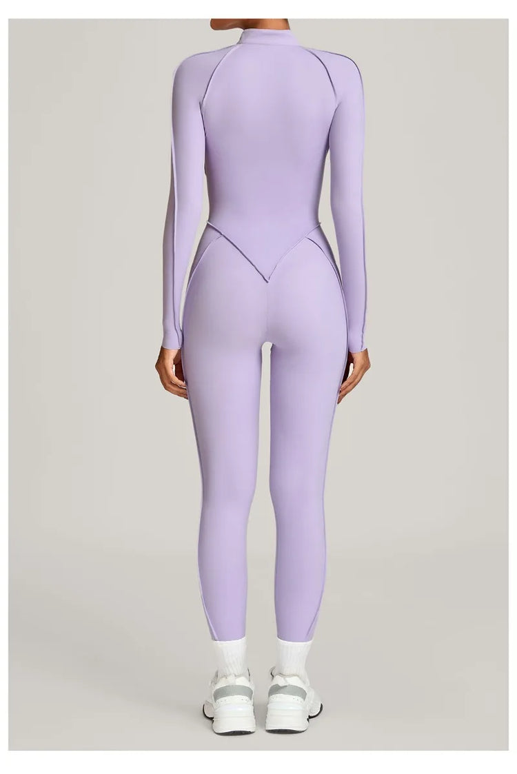 Women's Winter Yoga Jumpsuits Sports Fitness Hip-Lifting Slimming One-piece Zipper Long-Sleeved Outdoor Gym Workout Bodysuits