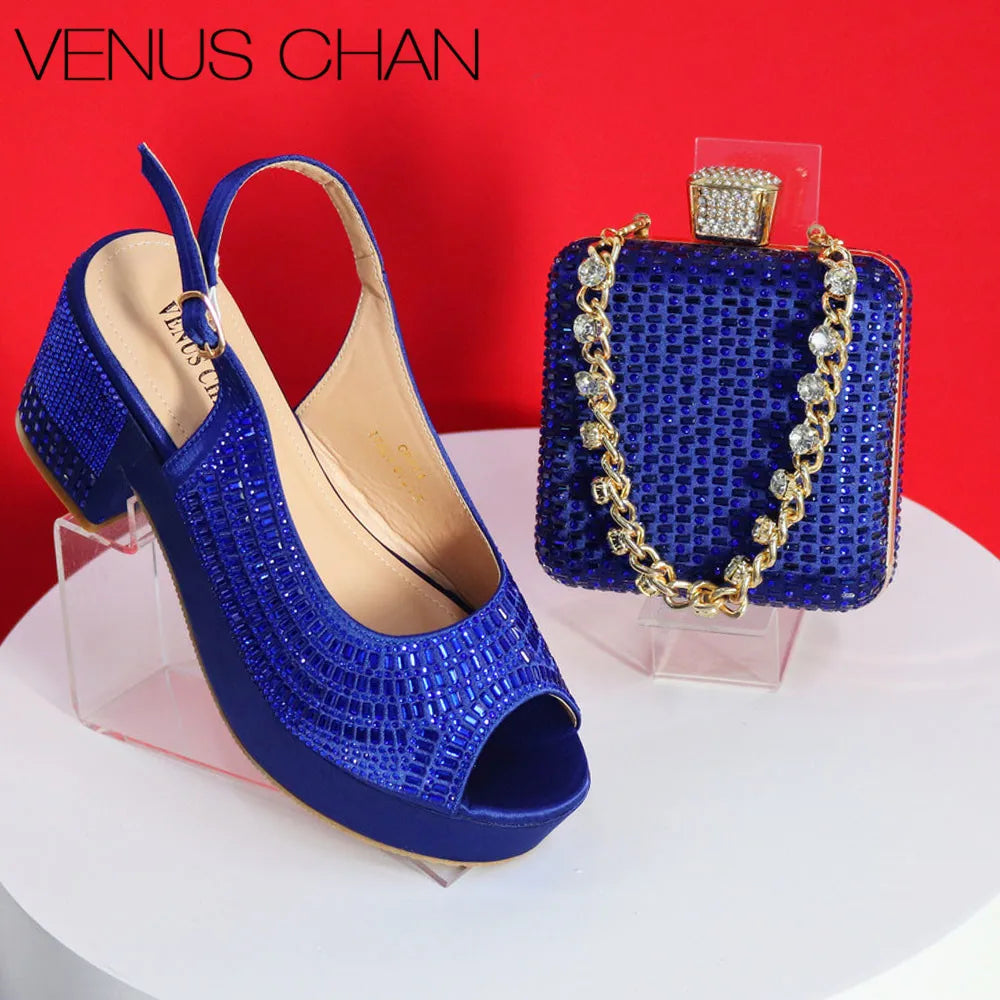 High Heels 2024 Women's Purple Luxury Designer Split Square Toe Rhinestone Wedding Shoes and Wedding Set