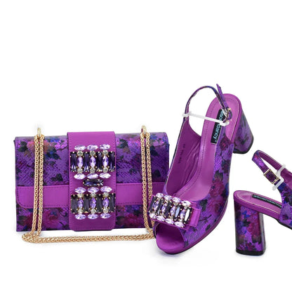New Arrival Shoes and Bags Set for Women 2026 Luxury Nigerian Shoe and Bag Set for Women Italy Rhinestone Wedding Party Pumps