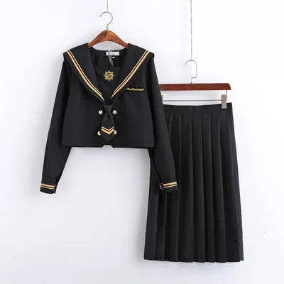 Spring Autumn Long Sleeve Japanese JK Sets School Uniforms Girls Musketeers High School Women Novelty Pleated Skirt Sailor Suits