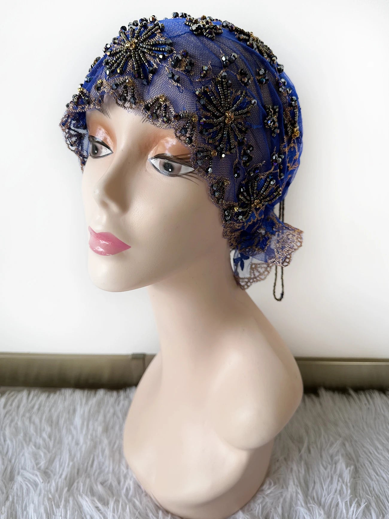 High Quality Lace handcrafted Beaded Turban Hat Female Head Wraps Caps Muslim Women Headscarf Bonnet Ready to Wear Inner Hijabs