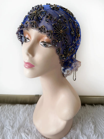 High Quality Lace handcrafted Beaded Turban Hat Female Head Wraps Caps Muslim Women Headscarf Bonnet Ready to Wear Inner Hijabs