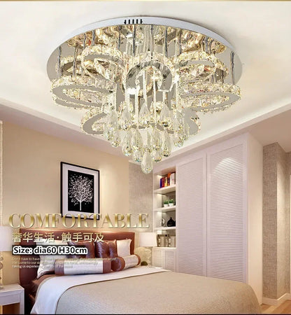 LED Modern Crystal Stainless Steel Round Dimmable RGB Chandelier Lighting Lamparas De Techo For Foyer Living Room Bedroom