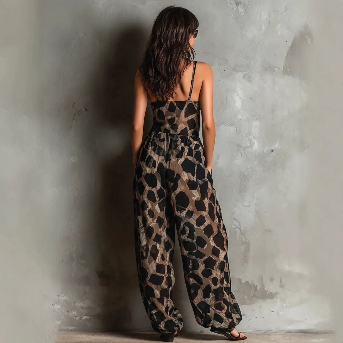 Sexy Leopard Print Long Jumpsuits Women Thin Strap Sleeveless V Neck Twist Front Wide Leg Pants Playsuit 2026 Female Overall