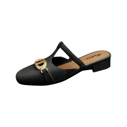 Fashion Summer Sandals Women Low Heel Retro Luxury Metal  Women's Shoes Wear-resistant Daily Walk Slippers