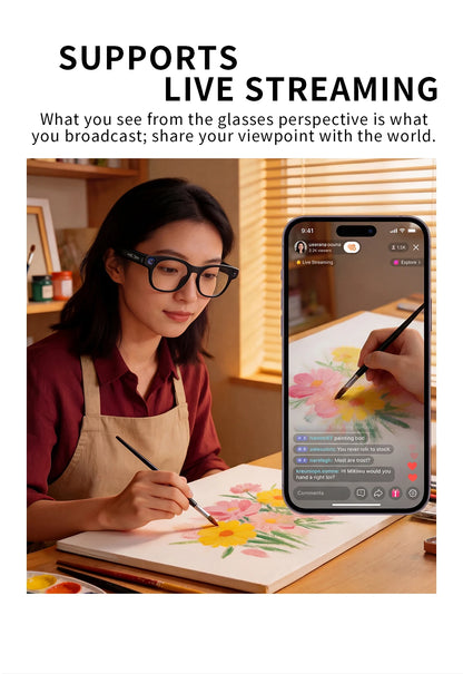 2026 Smart Glasses 800W HD Camera 1080P Audio&Video Translation Intelligent AI Large Model music playback 290mAh Smart Glasses