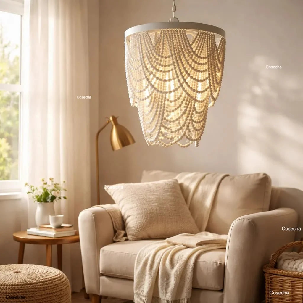Black French Country Chandelier Large Hanging Lights Dia60 H65cm Living Room Boho Wood Bead Chandelier For Bedroom Dining Room