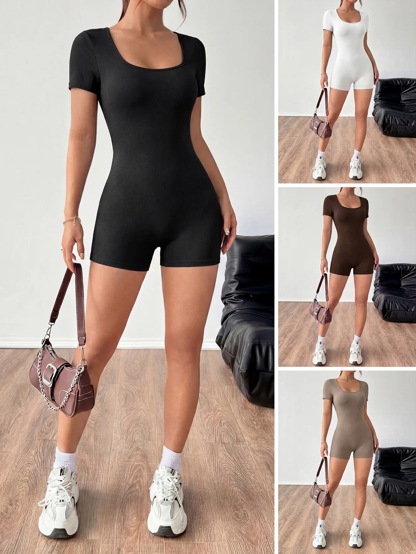 2026 Summer New Hot Girl Romper Sexy leisure sports U-Neck Short Sleeve Bodycon Shorts One-Piece Slim Jumpsuit