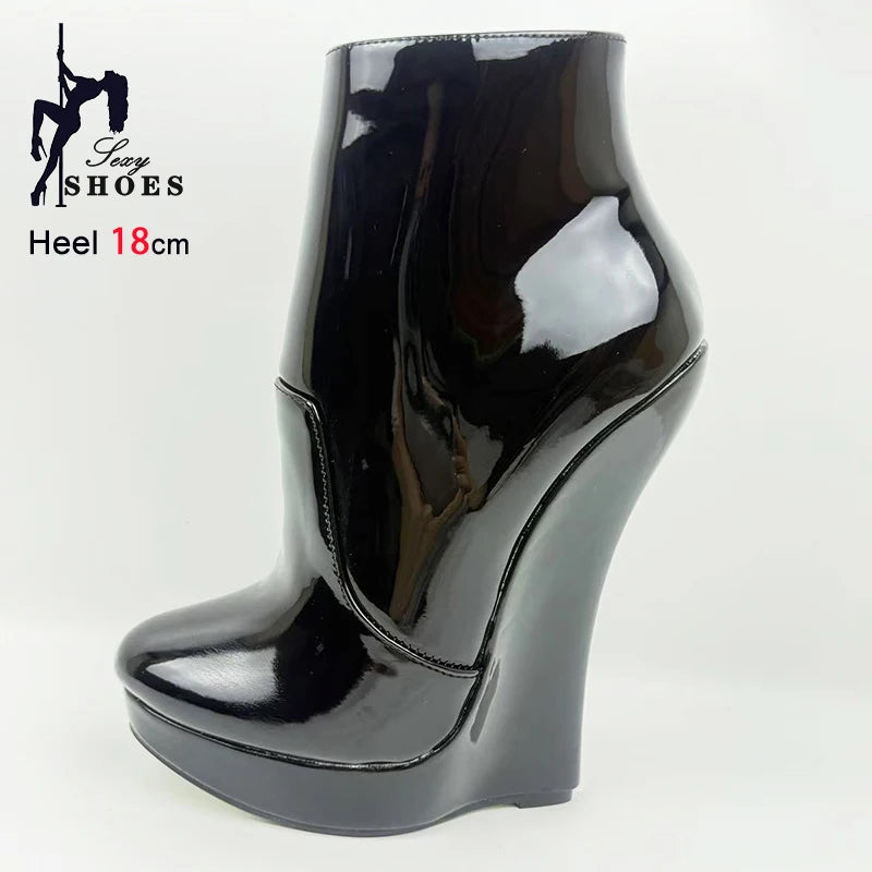 18CM Ultra High Heel Wedges Ballet Boots Pointed Toe Sexy Ankle Women Boots Plus Size 36-46 Black Size Zip Unisex Cosplay Shoes