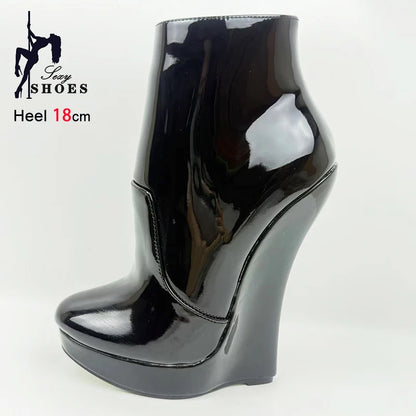 18CM Ultra High Heel Wedges Ballet Boots Pointed Toe Sexy Ankle Women Boots Plus Size 36-46 Black Size Zip Unisex Cosplay Shoes