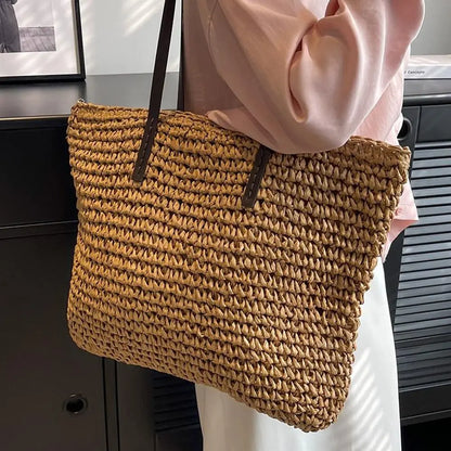 Luxury Shopping Beach Tote Bags Simple Style Large Capacity Woven Tote Bags