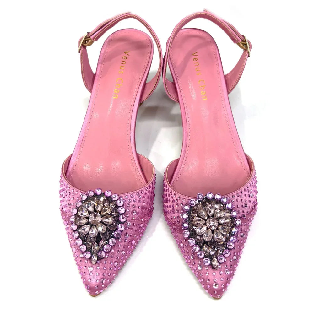 Elegant Women's Green Crystal Rhinestone Party Wedding Shoes & Evening Clutch Bag Set Pointed Toe Slingback Heels Sparkly Purse