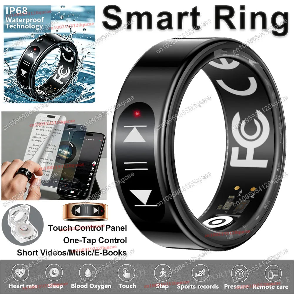 Smart Ring Video Controls,Sswipe up/down to turn pages,Music controls,Heart Rate Blood Oxygen Monitor,5ATM Waterproof Rings 2026