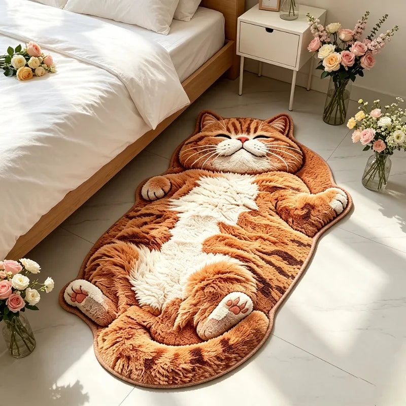 Cute Cartoon Cat-shaped Rug Soft Plush Bedroom Bedside Floor Mat Irregular Living Room Carpet Home Decoration Entrance Door Mat