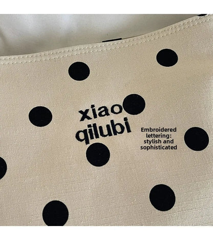 Korean Style Niche Linen Dot Shoulder Bag Women New Fashion Large Capacity Bucket Bag Casual Versatile Commuting Underarm Bag