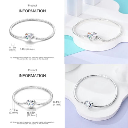 Silver 925 Bracelet Original Bracelets Colorful Zircon Heart Flower Cat Snake Chain For DIY Charms 17-20CM Luxury Jewelry Gifts