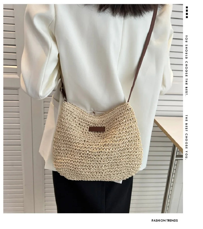 Ladies Fashion Summer Straw Crossbody Bag Women Beach Holiday Shopping Woven Shoulder Handbag Messenger Purses For Women Bags