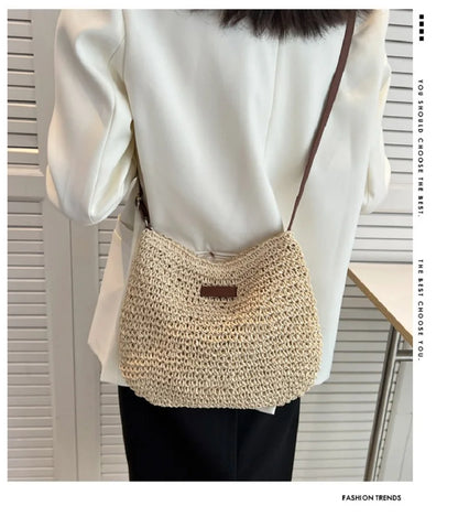Ladies Fashion Summer Straw Crossbody Bag Women Beach Holiday Shopping Woven Shoulder Handbag Messenger Purses For Women Bags