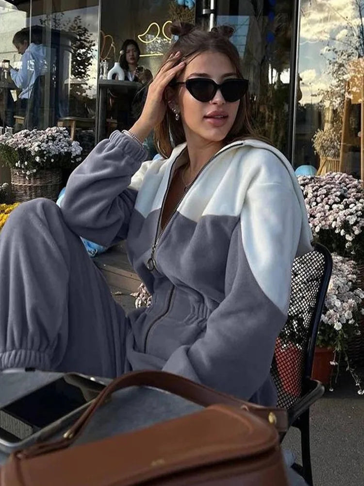 KUCLUT 2025 Autumn New Women's Fashion Sports Casual Jumpsuit Zipper Design Spliced Contrast Color Versatile Jumpsuits 1A991