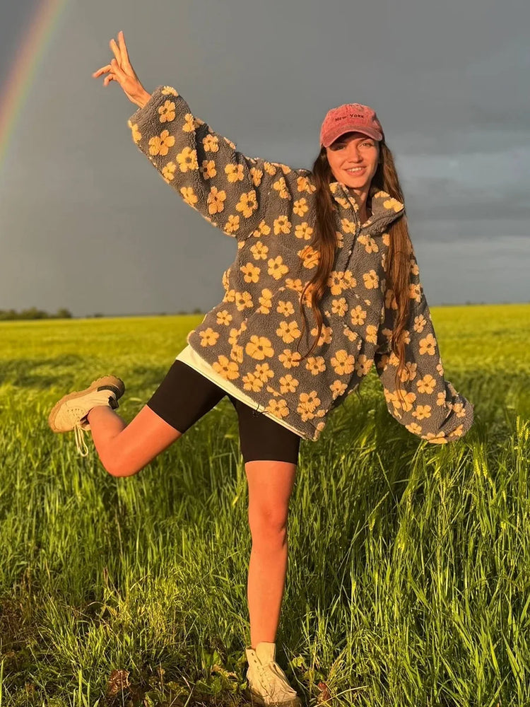 Shake Grain Velvet Flower Hoodie 2025 Autumn And Winter New Fashion Hoodie, Warm Furry Hoodie, Woolen Sweater For Women