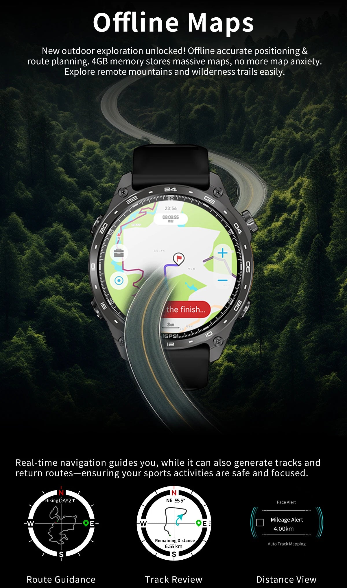 2026 HD300 Pro GPS Smart Watch for Outdoor Sports Offline Map 5.4Bluetooth Call Waterproof Health Travel Diving Smartwatch