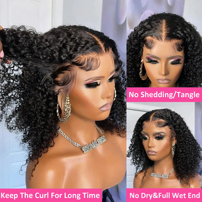 Curly Short Bob 300% Density 13x4 HD Lace Front Human Hair Wigs Women Water Wave Brazilian Lace Frontal Wig 2x6 Lace Closure Wig