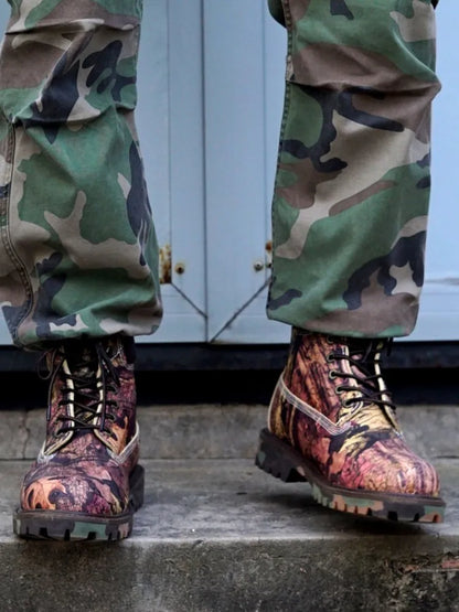 Youth Male Genuine Leather Platform Cross Tied Fashion Boots Mixed Color Cowhide Round Toe Hard Wearing High Top Footwear