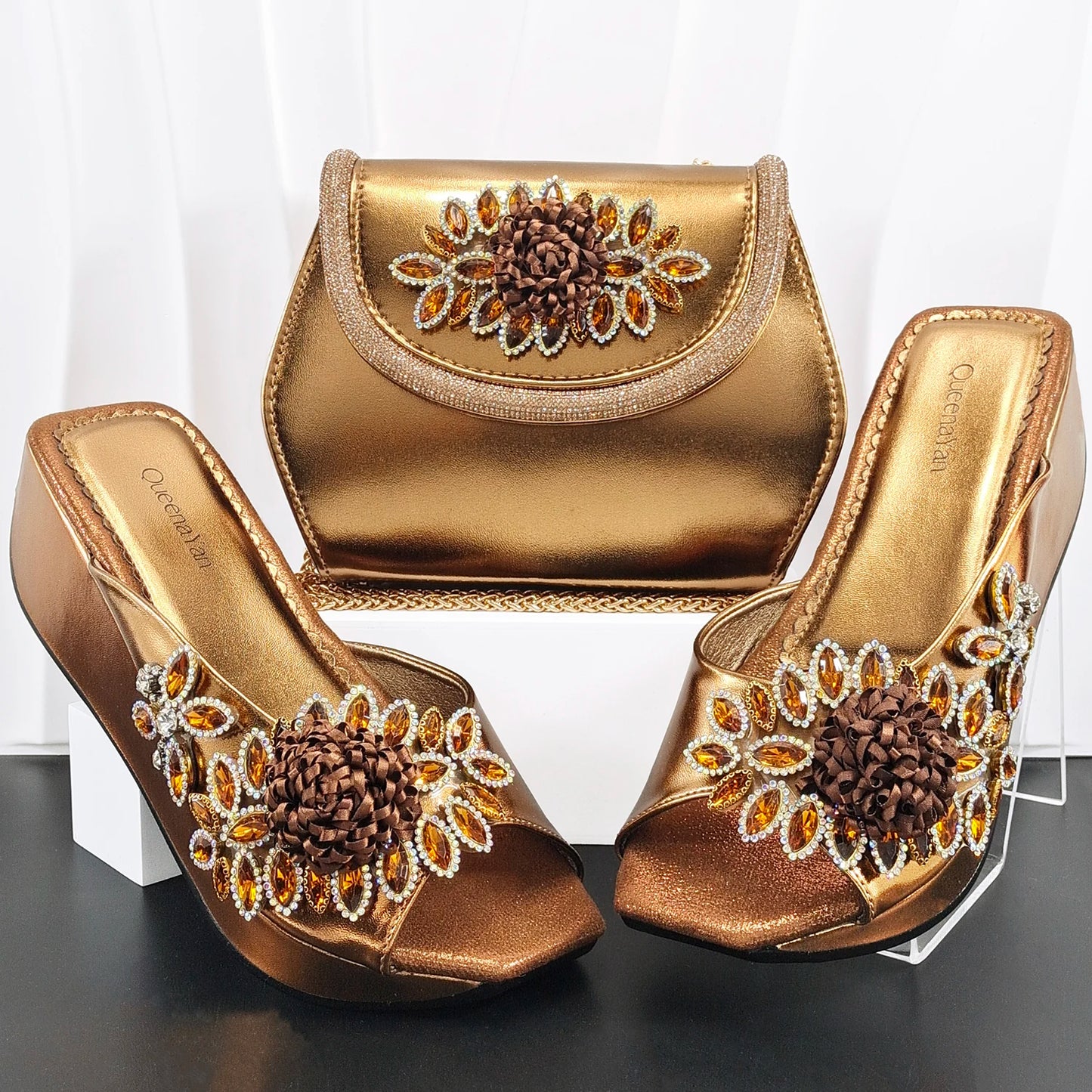 doershow High Quality African Style Ladies Shoes And Bags Set Latest silver Italian Shoes And Bag Set For Party HO1-1