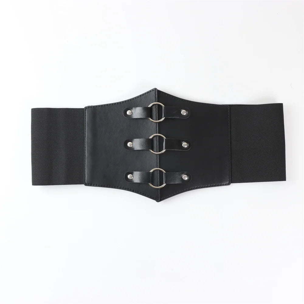 Dark Gothic PU Wide Waistband - Steampunk Decor Corset, Festival Y2K Babe Outfit Statement Belt