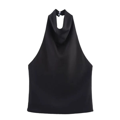 HH Spring Elegant Women Satin Halter Tops 2026 Summer Backless Off Shoulder Corset Vest Female Fashion Slim Crop Tank Top