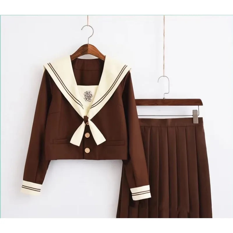 2024 New Japanese School Uniforms Sailor Tops+tie+skirt Navy Style Students Clothes for Girl Plus Size Lala Cheerleader Clothing