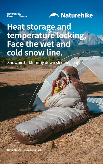 Naturehike Snowbird Sleeping Bag Duck Down 650FP Mummy Sleeping Bag for Adults Cold Weather for Outdoor Hiking Travel Ultralight
