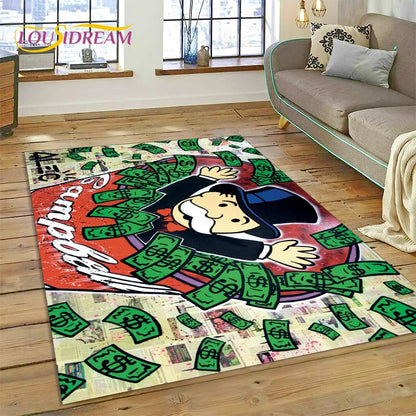 Game Dollar Monopoly Cartoon Money Rug Carpet for Living Room Bedroom Home Decor,Floor Mat Non-slip Decoration for Sofa Doormat