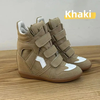 Women's Ankle Boots 2026 New Genuine Leather 8CM Hidden Heel Women Platform Sneakers Fashionable Splice Color Design Women Shoes