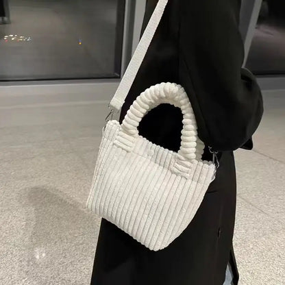 Fashion Corduroy Women's Bag 2023 Trend New Handbags Niche Versatile Bucket Shoulder Bags Female Nylon Button Crossbody Bags