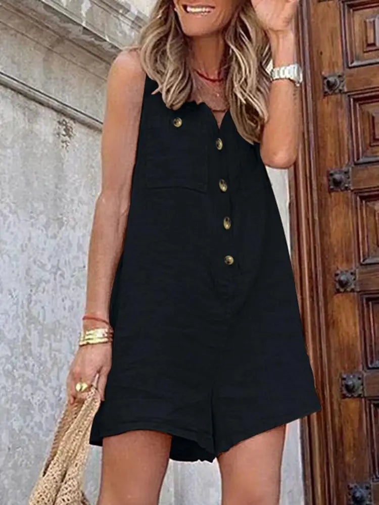 Stylish Women V Neck Sleeveless Rompers 2023 ZANZEA Summer Jumpsuits Short Playsuits Casual Solid Loose Beach Overalls Oversized