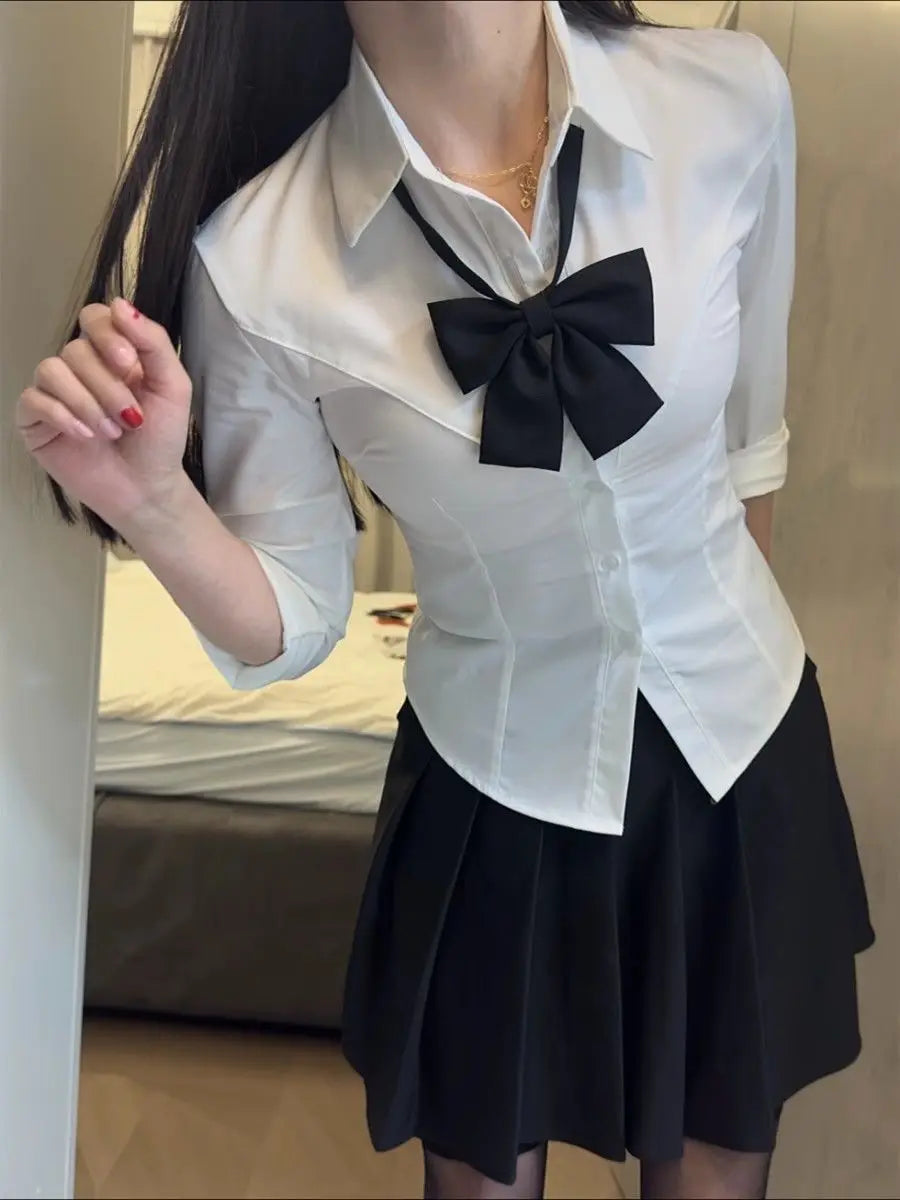 White Original JK Uniform Fitted Shirt Japanese-style Sweet and Spicy School Uniform Long-sleeved Slimming Top for Hot Girls