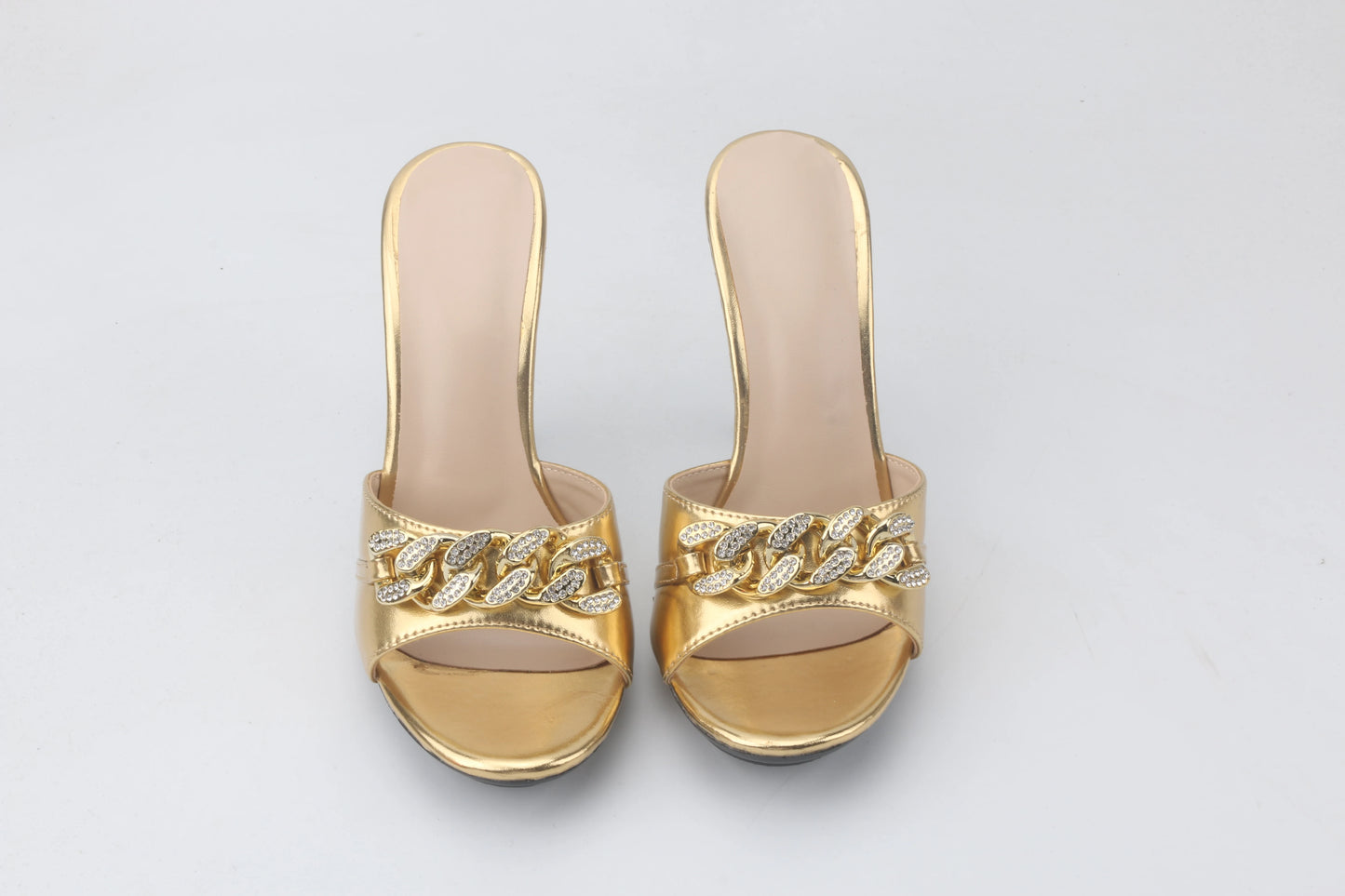 Female Summer High Heels Sexy Open Toes Slippers Luxury Rhinestone Party Dress Shoes Black Slides Sandals Women Mules Plus Size