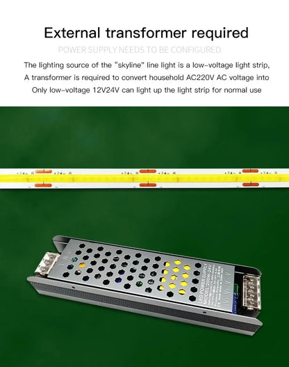 LED black and white skyline steel strip luminous linear no main light decoration, modern creative exhibition hall wall light