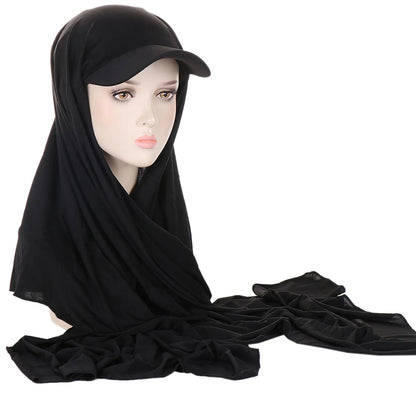 Trendy Musilm Women Jersey Hijab with Base Ball Cap Summer Sports Cap Ready To Wear Instant Jersey Sport HIjabs