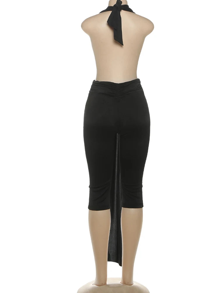 Weird Puss Ribbon Halter Romper Women Backless Patchwork Sleeveless Elastic Workout Activewear Midnight Activity Slim Playsuits