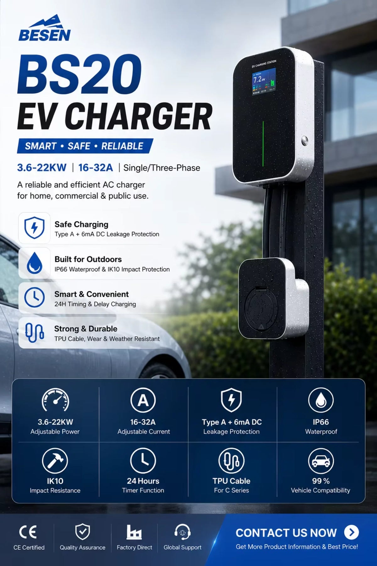Mode 3 22KW 3 Phase EV Charger Level 2 Electric Car Charging Station
