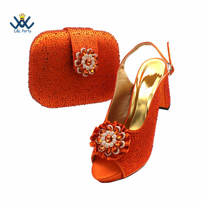 New Design Peep Toe African Spring Autumn Lady Shoes and Bag Set in Gold Color Women Sandal in Wedding